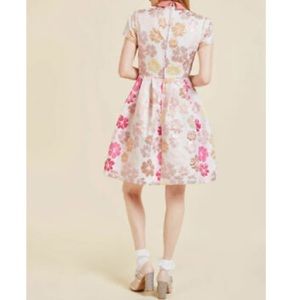 Modcloth pink floral brocade fit and flare mini dress XS NWT